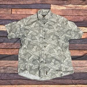 Woolrich Gray Leaf Print Short Sleeve Mens Button Down Shirt